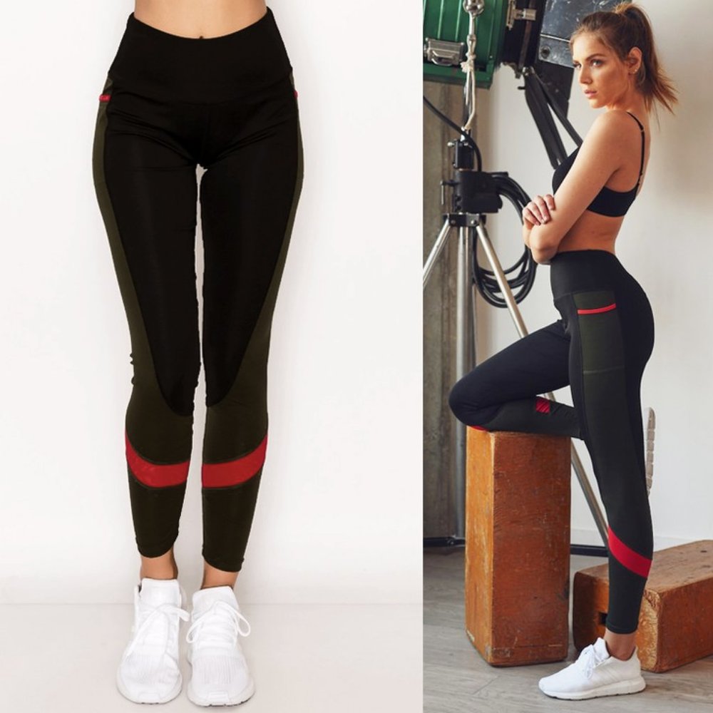 Black Olive Colorblock Pocket High Waist Leggings - Picture 6 of 10